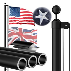 TONXUNUU Heavy Duty Flag Pole, 25 FT 12 Gauge Extra Thick Aluminum Flagpole Kit with 5x3 Nylon Embroidered Flag for Outside House In Ground, 100MPH Wind Tested