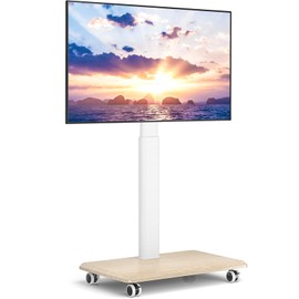 Rfiver Rolling TV Stand for 32 to 70 Inch TVs, Modern Corner TV Stand with Upgraded Wheels, 9 Levels of Height & ±30° Swivel Adjustable Mobile TV Mount Stand for Bedroom, Corner, Small Dorm, White
