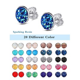 Yaomiao 20 Pairs Round Stud Earrings Stainless Steel Druzy Stud Earring Anti Sensitive Fit Women Men Birthday Party(8 mm)
