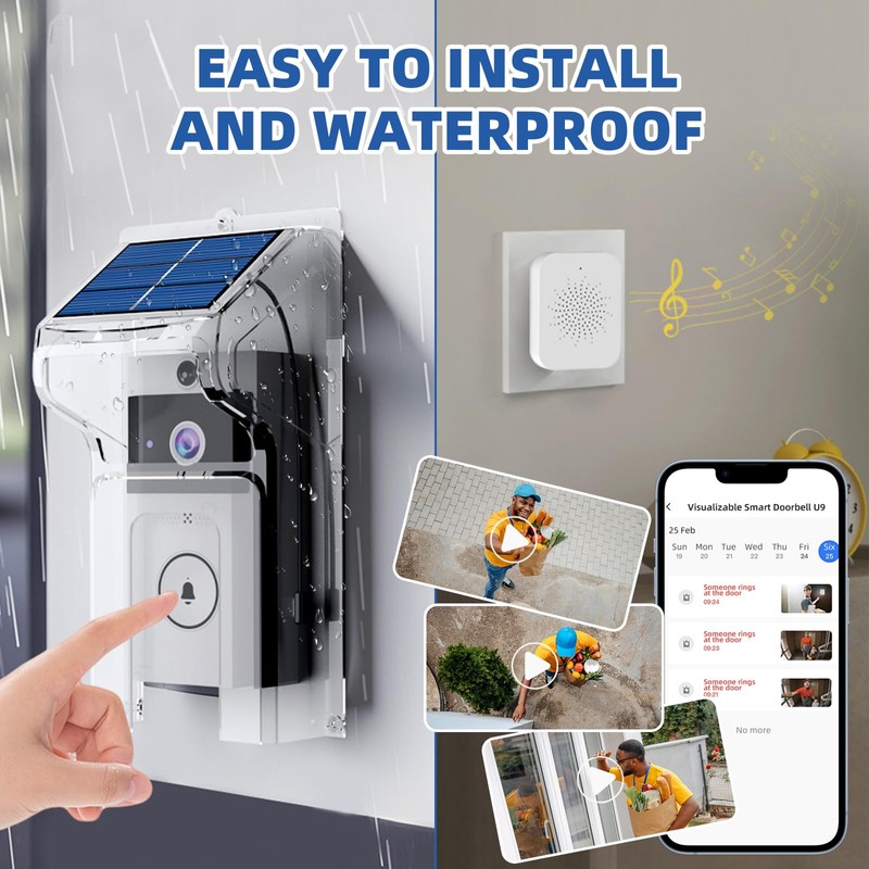 OBEST Wireless Intelligent High-Definition Video Doorbell, With Solar Rain Cover,