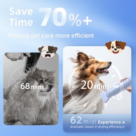 buenkee Dog Blow Dryer for Pet Grooming Handheld Lightweight Dog Cat Hair Dryer 3 Speeds 4 Temp, Portable 3HP High Velocity Pet Blower Quiet Dryer for Travel Campaign Home, with 3 Nozzles, Blue