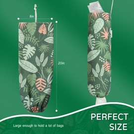 LeCorner Plastic Bag Holder, Reusable Grocery Bag Holder for Plastic Bags Groceries Store, Flower Canvas Trash Plastic Bag Organizer Storage Holders for Home Kitchen Pantry Decor (Green Seaweed)