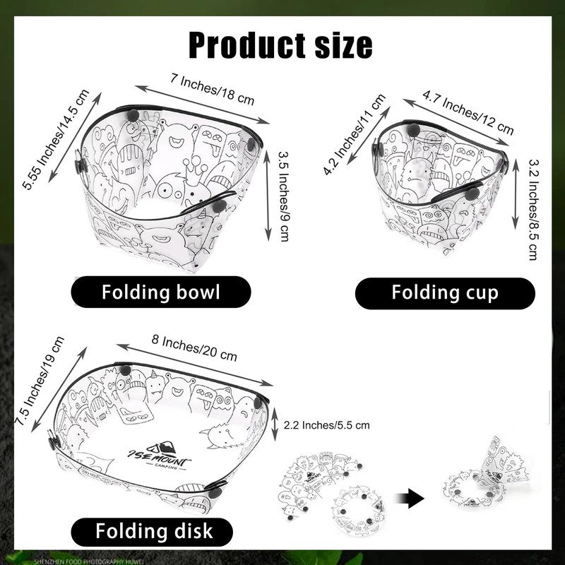 SSKHE 3Pcs Folding Bowl,Cup And Plate,Camping Lightweight Folding Tableware Collapsible