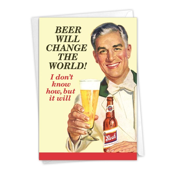 NobleWorks - 1 Funny Father's Day Notecard with Envelope for Dad, Pa, Pop, Daddy, Stepfather - Funny Greeting Card for Dad, Pa, Pop, Daddy, Stepfather, Stepdad, Grandpa - Beer Change 0183