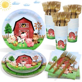 Heboland Farm Party Decorations Tableware Set for 25 Guests, Farm Birthday Party Supplies 125 Pieces Farm Animal Party Decorations Plates Cups and Napkins for Boy Kids Birthday Party Supplies