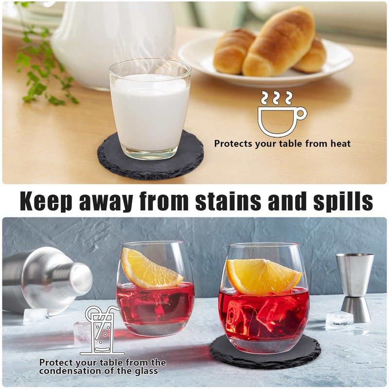 6 Pack Square Slate Drink Coasters, VIBRATITE 4 Inch Black