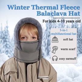 4-10 Years Kids Winter Thermal Fleece Balaclava Hat children Windproof Hood Winter Hat with Neck Cover Warm Ski Hat for Boys Girls Full Face Cover Hat for Winter Outdoor Sports Running Cycling Hiking