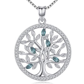 Aniu Birthstone-Necklace for Women, Solid Sterling Silver Family Tree-of-Life-Pendant, Crystal Gemstone Charm Jewelry, Birthday Gift for Mom Wife Girlfriend Grandma (December Birthstone)