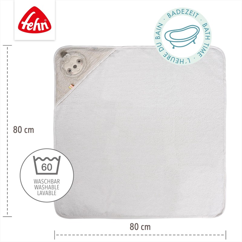 Fehn Sloth Hooded Bath Towel, Terry Towelling Bath Towel with