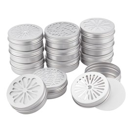 PH PandaHall 12 Stück Aluminium Dosen 3 Stil Runde Metallbehälter leere Dosen mit hohlen Deckeln Nachfüllbare Behälter für Aromatherapie Lufterfrischer Reise Lagerung 7x2.6cm