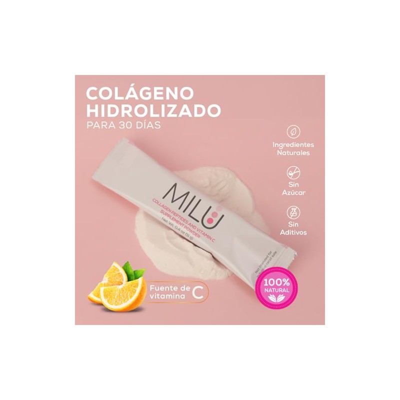 Milu Colágeno Hidrolizado Vitamina Sobres Individuales 11g 1caja Suplemento Alimenticio