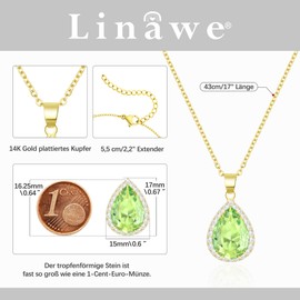 Linawe Goldkette Kette Halskette Damen, Gold Peridot Grün Diamant Geburtsstein Kristall Halsketten Kettenanhänger, Goldener Schmuck Set Goldene Charm Kette, Modeschmuck Jewelry