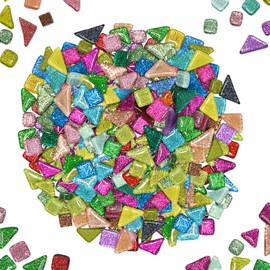 200g Assorted Colors Glass Mosaic Tiles Irregular Glitter Crystal Mosaic Stones Glass Pieces for Home Decoration or DIY Crafts(Panchromatic)