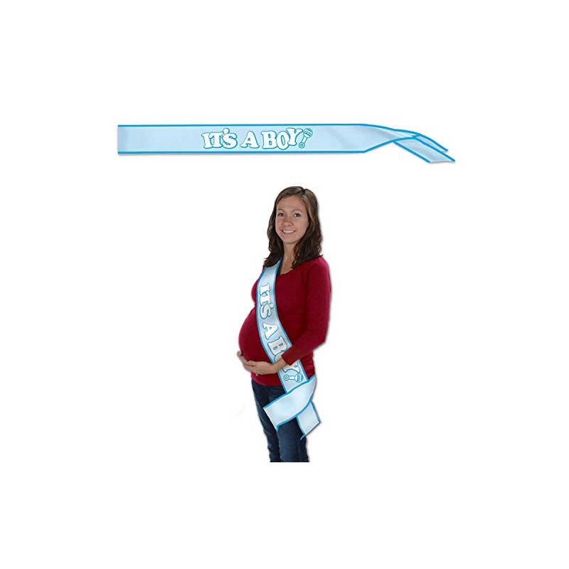 Beistle Baby Shower Sash, 33" x 4", Light Blue/Blue/White