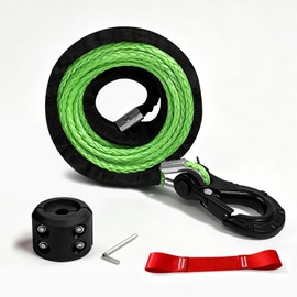 Synthetic Winch Rope kit,1/4" x 50'-10000 lbs Winch Line with,Go for 4WD Road Vehicle Truck SUV ATV UTV (1/4" x 50' Green)