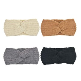DRESHOW 4 Pack Crochet Knit Turban Headband Warm Bulky Crocheted Head Wrap Headband Ear Warmer for Women