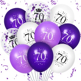 70th Purple Birthday Balloons Decorations, 16PCS Purple White Happy 70th Birthday Confetti Latex Balloons for Women Men Happy Birthday Party Wedding Anniversary Indoor Outdoor Party Supplies,12 Inch