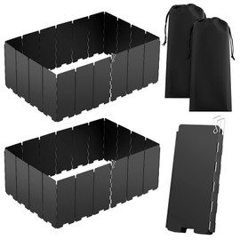 MorningRo 2 Pcs 40 Plate Chafing Dish Wind Stove Camping Guard 67 x 7.8'' Stainless Steel Wind Cover Folding Outdoor Windscreen with Drawstring Bag for Camp Picnic Burner Guard (Black)