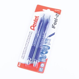 Pentel Feel-It!, Low Viscosity, Retractable Ballpoint Pen, Everyday Writing, Office Supplies, School Supplies, Blue Ink, Metal Tip, 0.7mm Medium Point, BX477BP2-C, 2 Pack