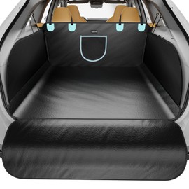 Tapizado SUV Cargo Liner for Dogs with PU Leather, Waterproof Pet Trunk Cover with Taller Side Panels, Dog Seat Mat for SUVs Vans with Bumper Flap Protector, Non-Slip, Large Size Universal Fit, Black