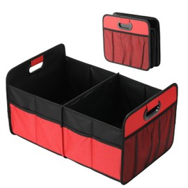Simple Deluxe Car Trunk Organizer, Anti-slip Design, Made of Waterproof 600D Oxford Polyester, 2 Compartments Collapsible Trunk Storage, Suitable for SUV, 14" D x 22" W x 12" H, Red