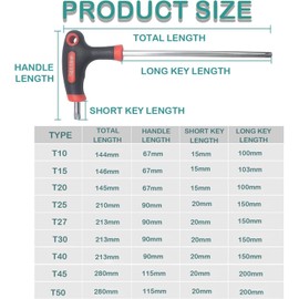 KEWAYO9pcs T-Handle Torx Set, Chrome Vanadium Steel Star Keys (T10-T50), Long/Short Arm Design for Bicycle & Workshop