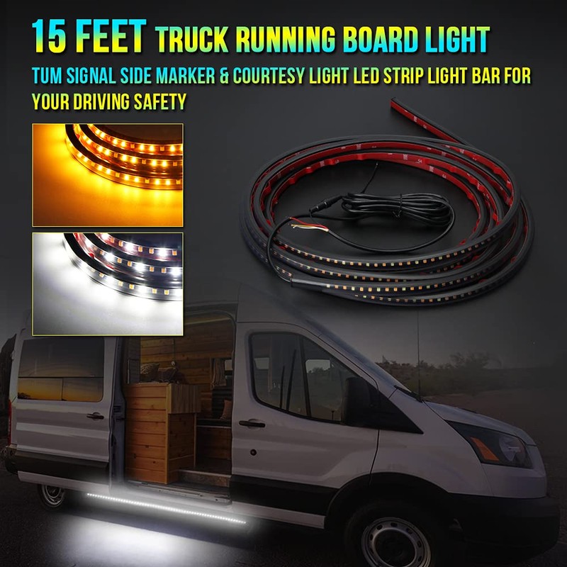 2Pcs 15 Feet Running Board Lights Sequential Amber Side Marker