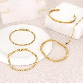 Gold Bracelets for Women Gold Stack Bracelet Paperclip Bracelet Gold Beaded Bracelet Layered Chain Bracelet Trendy Gold Jewelry Set for Women