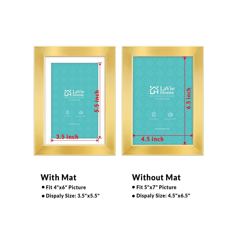 LaVie Home 5x7 Picture Frame Gold, 5 x 7 Frame