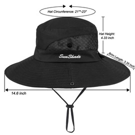 Women's Summer Sun-Hat Ponytail - UV-Protection Mesh Wide Brim Foldable Hat with Ponytail Hole - black - One Size