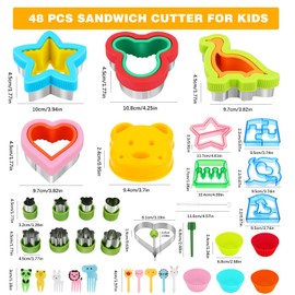 Sandwich Cutter and Sealer,48PCS Sandwich Cutters for Kids Lunch,Crustless Sandwich Maker,Heart Mouse Dinosaur Shape Cookie Cutters Gift for Kids Adult Boys Girls,Lunchbox and Bento Box Accessoriess