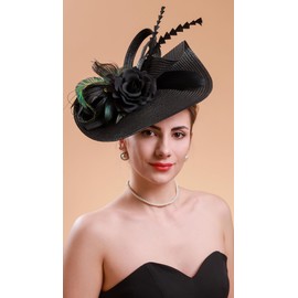 Cizoe Tea Party Hats Fascinators for Women Kentucky Derby Headpiece Peacock Feather Wedding Headware Bridal Headpiece(Black)