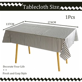 137*274cm Black and White Stripes TableCloth Table Cover Party,Disposable Rectangular Tablecover Plastic Black Table Cloth Party for Picnic,Baby Shower,Wedding,Christmas,Birthday Parties Decorations