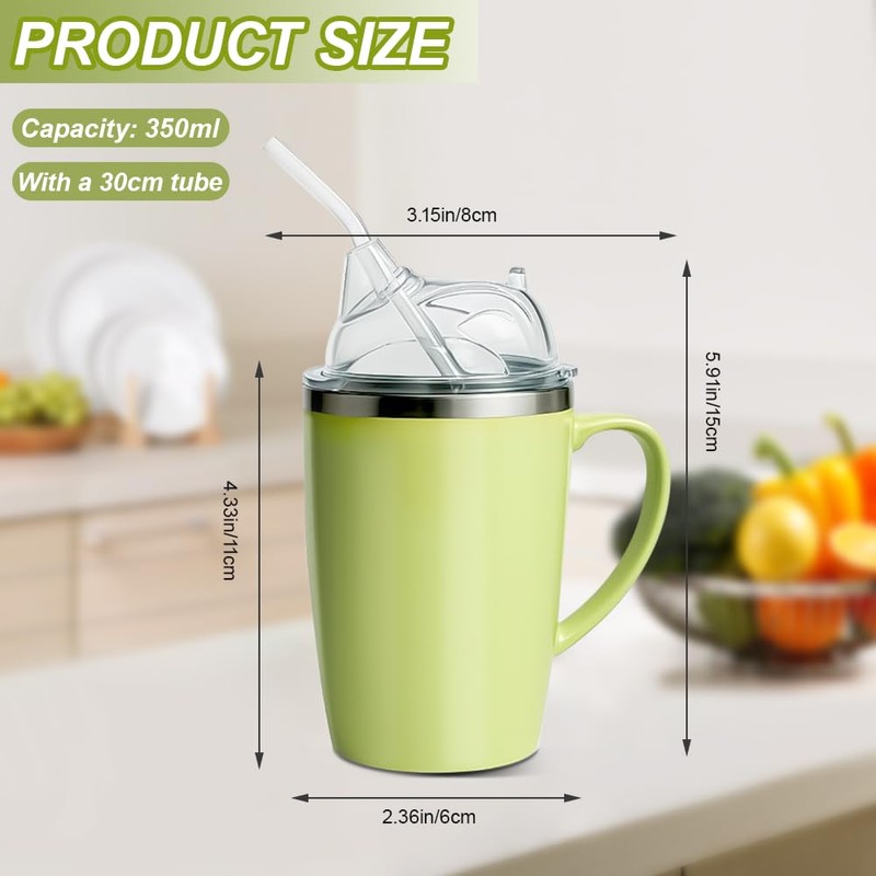 Nzkeuf Elderly Leak-Proof Straw Cup with Handle, 350ml Non-Spill Sippy
