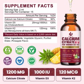 (2 Pack) Calcium Citrate with Vitamin D3 Liquid Drops for Women, 1200mg Ultimate Absorption Calcium Citrate Liquid Drops with Vitamin D3 K2 for Bones, Teeth Support, Vegan, Sugar-Free, 1 Fl Oz