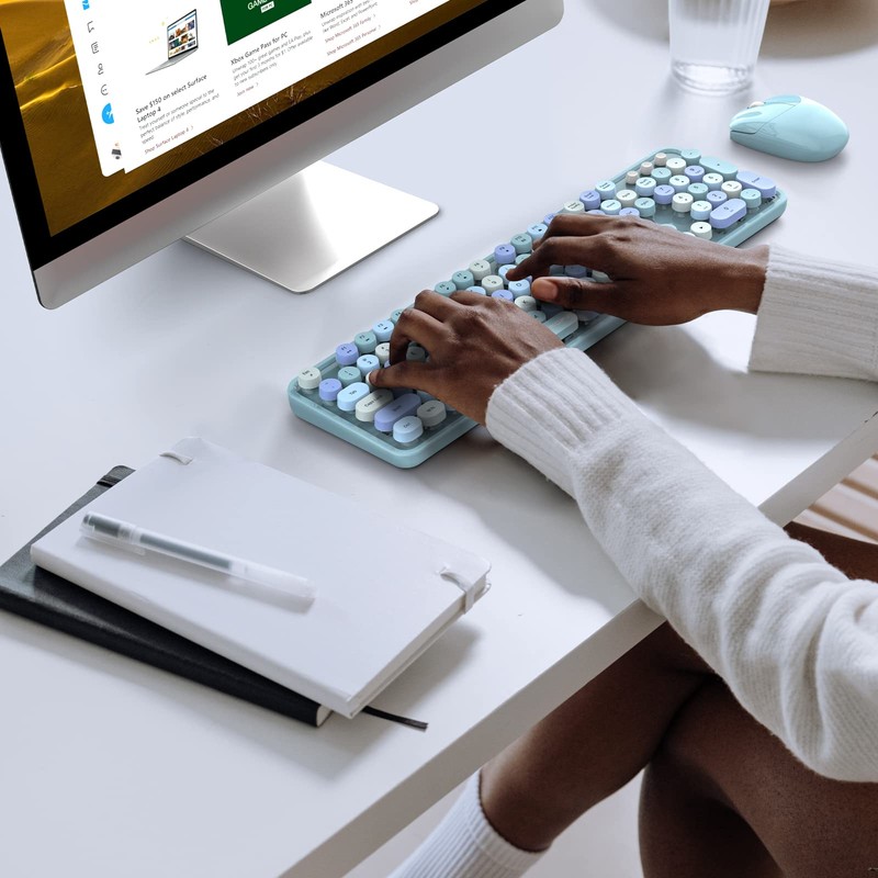 MOFII Wireless Keyboard and Mouse Combo, Retro Wireless Keyboard with