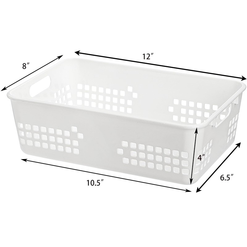 Jucoan 6 Pack White Plastic Storage Baskets, 12 X 8