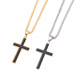 HSIXHAF 2 x Cross Chain Men Women 925 Sterling Silver Cross Pendant with 5 mm Wide Stainless Steel Curb Chain Men's Length 55 cm, Gold and Silver, with Black Gift Box