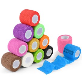 Vendaje Deportivo Autoadheribl 12 Roll,Vendaje Cohesivo Elástico no Tejido,Cinta Cohesiva para los Dedos 5CM X 4.5M para Estiramiento Atlético,Deporte