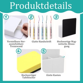 Vyuwast 18-Piece Whiteboard Accessory Set, 1 x Magnetic Pen Holder, 8 x Whiteboard Pens, 8 x Magnets for Magnetic Board Colourful and 1 x Whiteboard Sponge, for School, Office, Whiteboard, Fridge