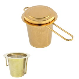 CHAIZONED Mesh Tea Infuser - Stainless Steel with Large Capacity - Loose-Leaf Strainer with Fine Filtration for Enhanced Brewing - Foldable Handle - for Teapot, Mugs & Cups - Gold Color