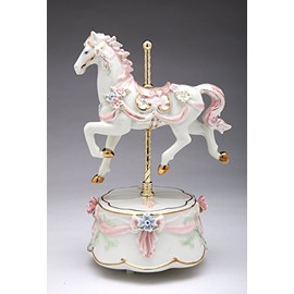 Cosmos Gifts 80039 Fine Porcelain Pink Carousel Horse with Roses Wind Up Music Box Musical Figurine (Music Tune: The Carousel Waltz), 8" H