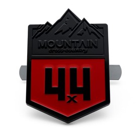 1X Front Grille Mountain 4x4 Cross Country Metal Car Sticker Off Road Racing Decal Emblem Badge Fits Off-Road Car Truck SUV (Red Black)