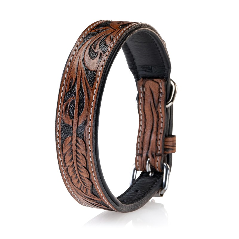 Jack & Russell Unique Leather Dog Collar, Hand Carved and