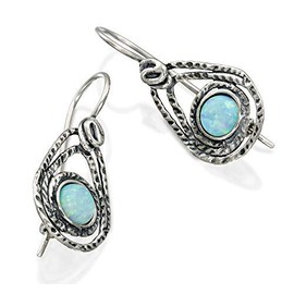 Teardrop Shaped 925 Sterling Silver Created White Opal Earrings with Secure Backs