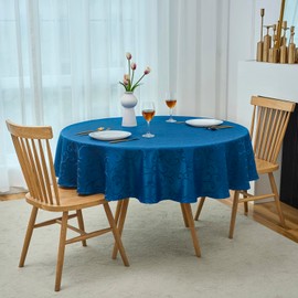 Marina Decoration Jacquard Waterproof Thick Elegant Luxury Premium Solid Damask Branch Scroll Decorative Home Kitchen Tablecloth Liquid Repellent and Stain Resistant, Royal Blue Color Round 70 Inch