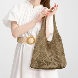 Auliuse Crochet Tote Bags for Women Knitted Handbags Beige Mesh Beach Tote Bag Crochet Woven Beach Bag for Women Holiday Travel Daily Daily Work Shopping (Brown)