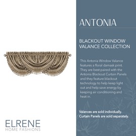 Elrene Antonia Verdunkelungsvorhang/Faltenvolant für Gardinenstangen, Polyester, Taupe, 52 in x 36 in (1 Valance)