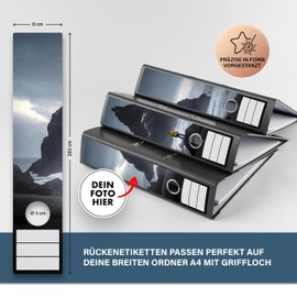 Ordnerrücken Etiketten selbst gestalten – Dein Foto über 3 Aufkleber – selbstklebend für Ordner A4 breit – Klebeetiketten als Rückenschilder für Ordner – Untergrund scheint nicht durch - BREIT