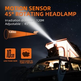 SuperFire Headlights for Head, Led Headlamp Rechargeable with Red Light, 7 Light Modes, IP 44 Waterproof Motion Sensor Head Flashlight for Camping, Hiking, Running, Hunting, Mechanic, 2 Packs(HL75-X)